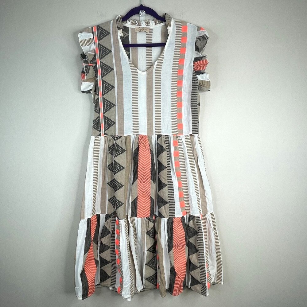 Sofia Made In Italy Gauze Midi Dress Womens Medium Resort Travel Neutral Capsule